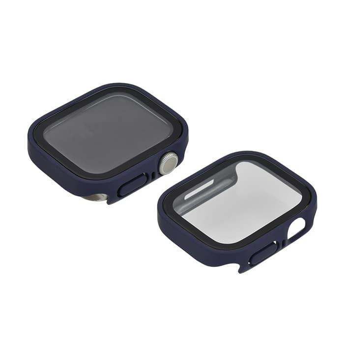 全面 保護カバー ガラス付き AppleWatch ( アップルウォッチ ) ケース フレーム 40 41 42 44 45 46 49mm ウルトラ メンズ レディース メンズ カジュアル 【series10対応】耐衝撃性 強い | スマートカバー ネイビー 紺色