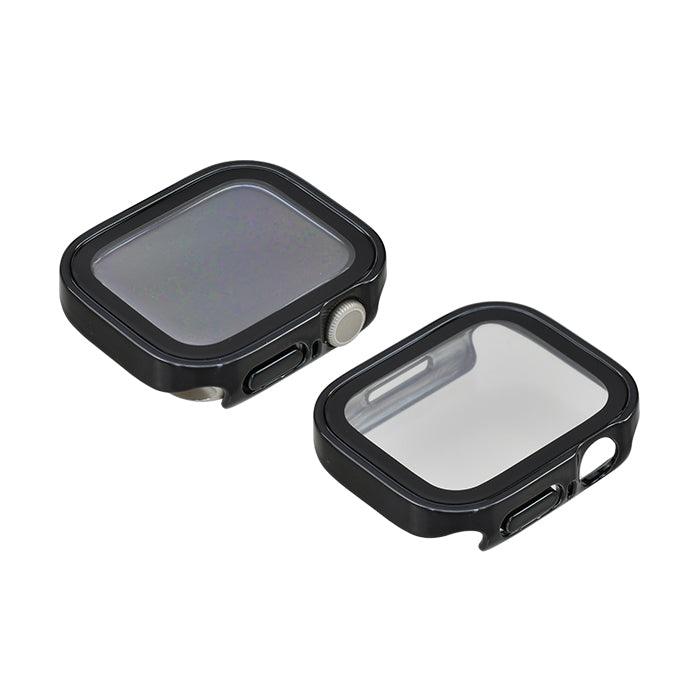 全面 保護カバー ガラス付き AppleWatch ( アップルウォッチ ) ケース フレーム 40 41 42 44 45 46 49mm ウルトラ メンズ レディース メンズ カジュアル 【series10対応】耐衝撃性 強い | スマートカバー ブラック 艶 黒