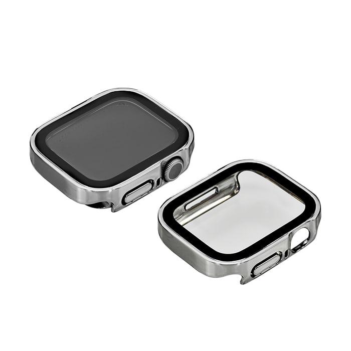 全面 保護カバー ガラス付き AppleWatch ( アップルウォッチ ) ケース フレーム 40 41 42 44 45 46 49mm ウルトラ メンズ レディース メンズ カジュアル 【series10対応】耐衝撃性 強い | スマートカバー シルバー 銀