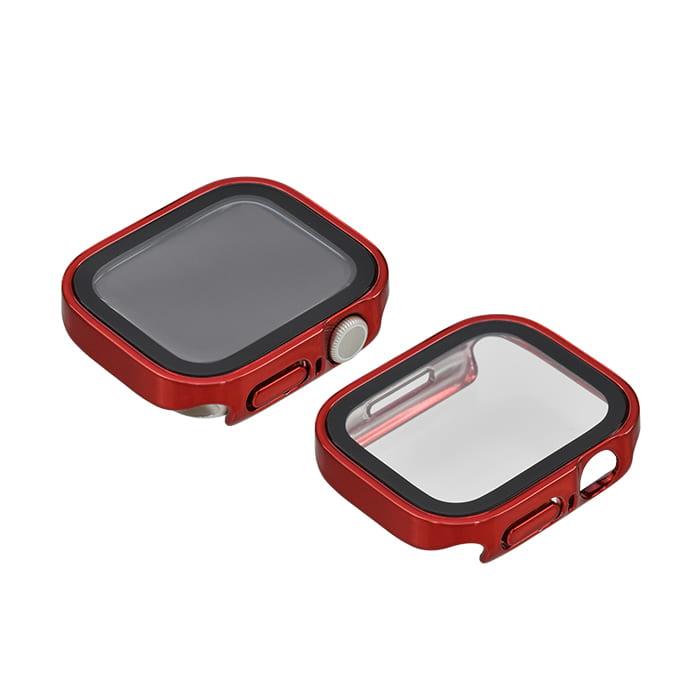 全面 保護カバー ガラス付き AppleWatch ( アップルウォッチ ) ケース フレーム 40 41 42 44 45 46 49mm ウルトラ メンズ レディース メンズ カジュアル 【series10対応】耐衝撃性 強い | スマートカバー レッド 赤