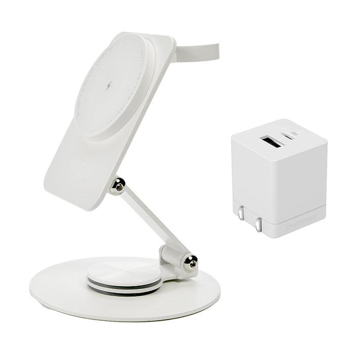 iPhone Apple Watch AirPods 3in1 充電 スタンド マグセーフ充電器 急速充電 ワイヤレス アイフォン アップルウォッチ エアーポッズ | スタンドチャージャーコンパクト りんご堂雑貨店 白 ホワイト ACアダプターセット