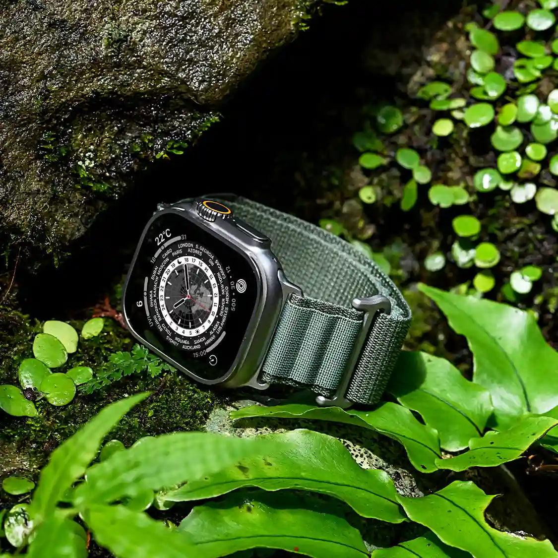 アウトドア におすすめ ナイロン Apple Watch ultra メンズ スポーツ バンド 柔軟 軽い アップルウォッチ バンド  ベルト 10 9 8 9 SE2 7 6 SE 5 4 3 49mm 46mm 45mm 44mm 42m 41mm |トレッキングループ 緑 グリーン