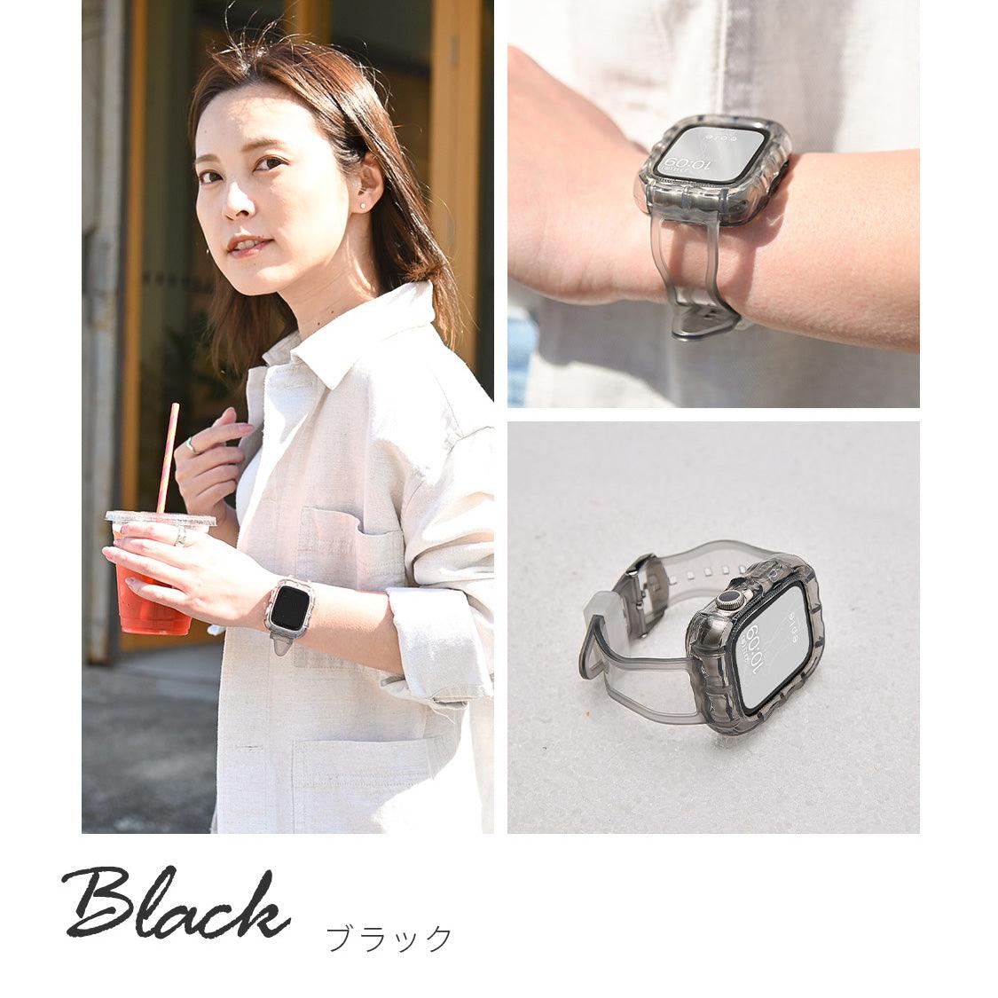 【シリーズ11・SE3対応】クリア 一体型 ウェーブ かわいい アップルウォッチ バンド ケース 透明 Apple Watch ベルト TPUバンド | ウェーブクリアバンド
