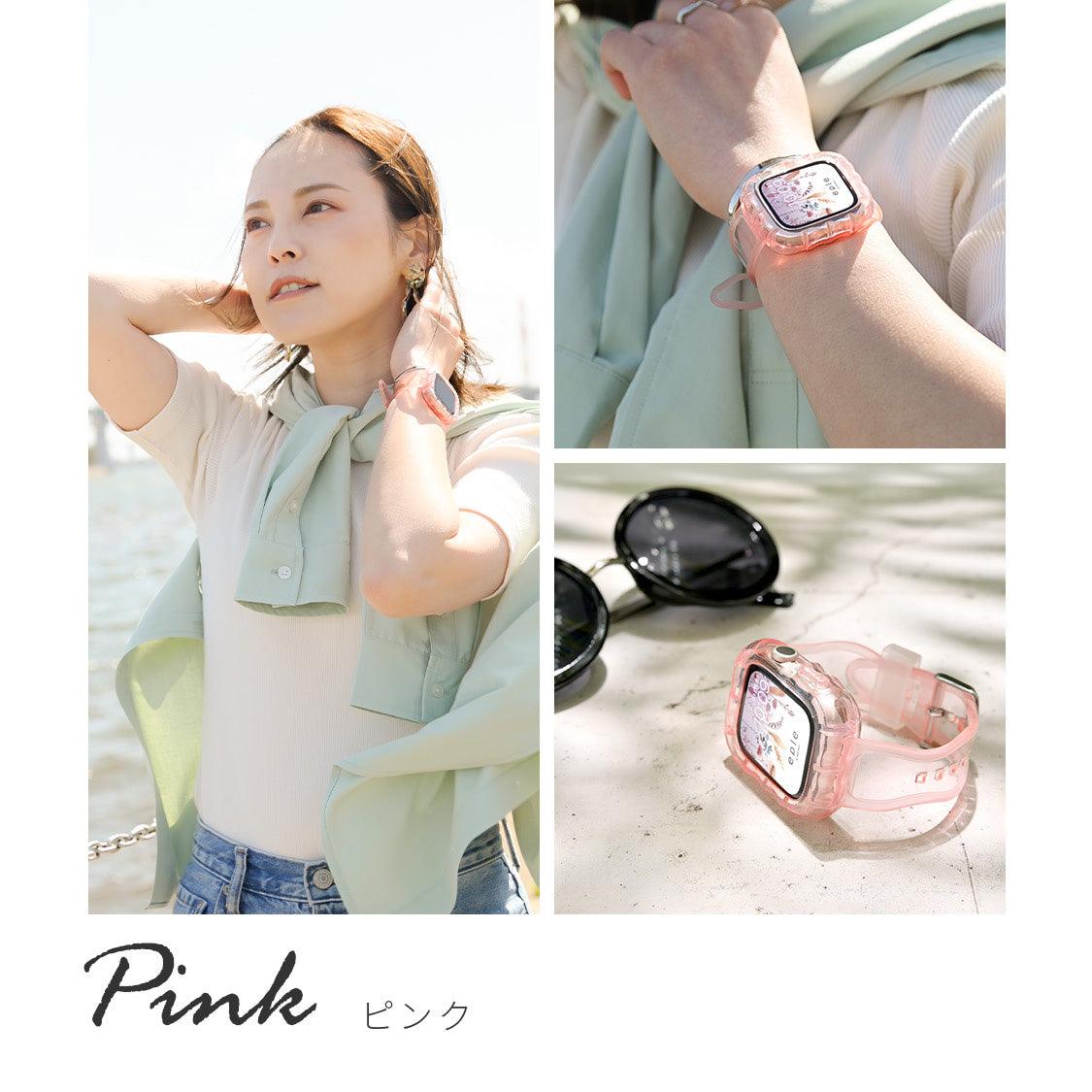 【シリーズ11・SE3対応】クリア 一体型 ウェーブ かわいい アップルウォッチ バンド ケース 透明 Apple Watch ベルト TPUバンド | ウェーブクリアバンド