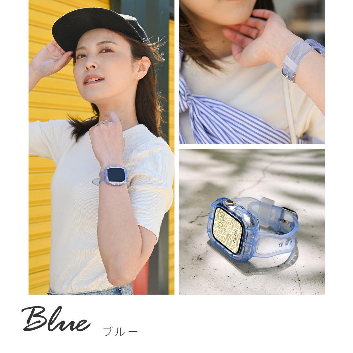 【シリーズ11・SE3対応】クリア 一体型 ウェーブ かわいい アップルウォッチ バンド ケース 透明 Apple Watch ベルト TPUバンド | ウェーブクリアバンド