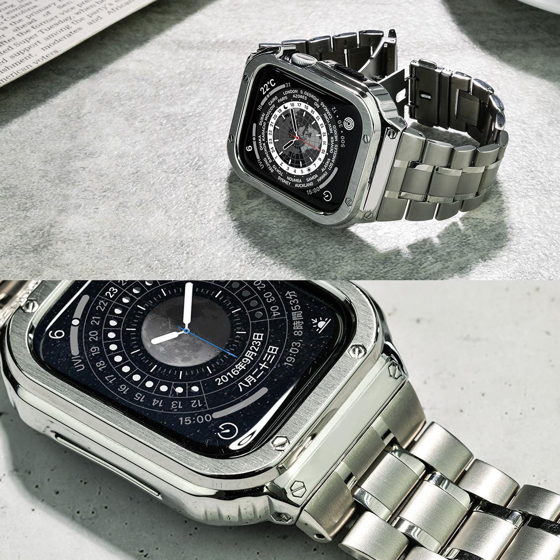 ゴツめでかっこいいapplewatch バンドメンズ AppleWatchバンドとケースと背面ケースの3in1一体型デザイン45mm/44mm/49mmapplewatch一体型バンドAppleWatchSeries9/SE/8/7/6/5/4/ULTRA2/ULTRA 対応メンズかっこいいおしゃれなアップルウォッチバンドカバー付きapplewatchアクセサリー(45mm/44mm/49mm)