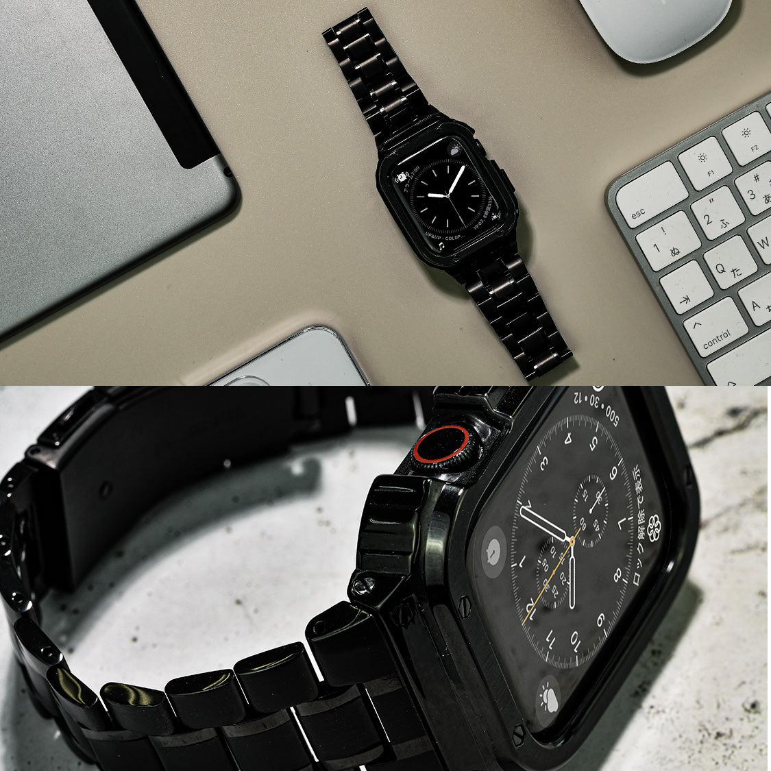 ゴツめでかっこいいapplewatch バンドメンズ AppleWatchバンドとケースと背面ケースの3in1一体型デザイン45mm/44mm/49mmapplewatch一体型バンドAppleWatchSeries9/SE/8/7/6/5/4/ULTRA2/ULTRA 対応メンズかっこいいおしゃれなアップルウォッチバンドカバー付きapplewatchアクセサリー(45mm/44mm/49mm)