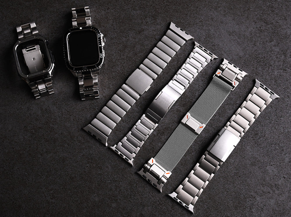 Apple Watch バンド シルバー メタル 銀色 ステンレス チタン メンズ ベルト