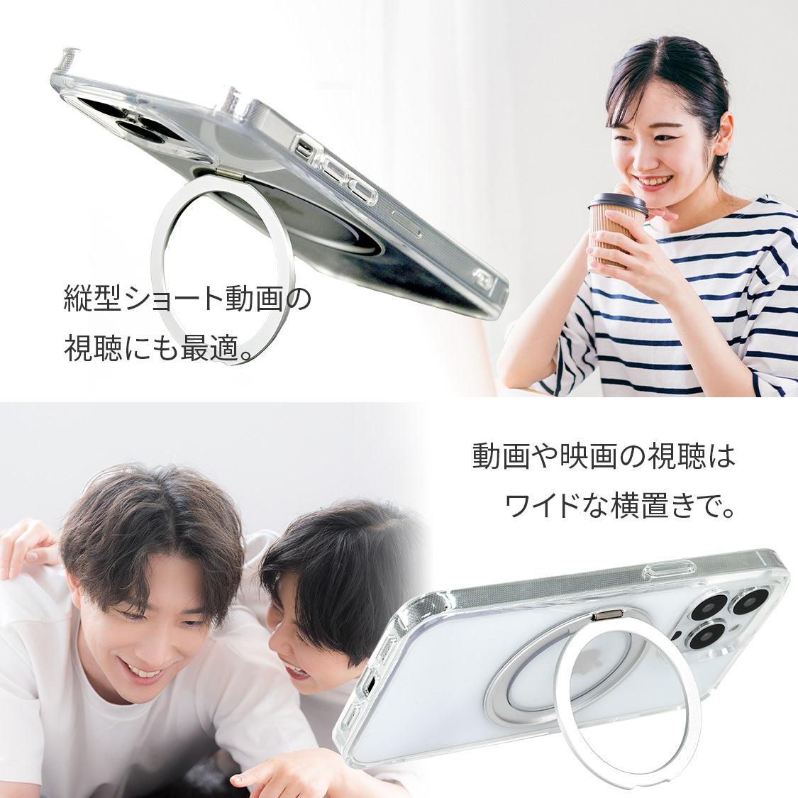 iphone 17 ケース MagSafe対応 強力 マグセーフ対応 ワイヤレス充電対応 リングスタンド スマホリング 落下防止 リング付き 360度回転 360° クリアケース 透明 背面クリア シンプル 推し活 iPhone13 14 15 16  Pro ProMax Plus 4枚目の画像