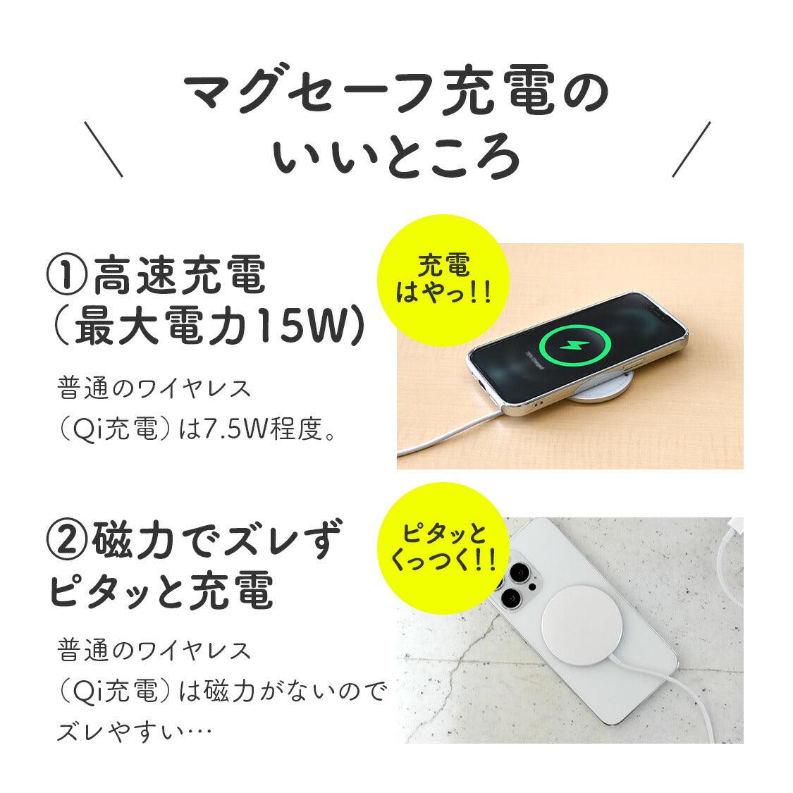 Magsafe 充電器 15W 20W 急速充電 iPhone ワイヤレス充電 マグネット コンパクト 軽量 薄型 おしゃれ iPhone 12 13 14 15 持ち運び 出張 旅行 | チャージャー＆アダプターセット
