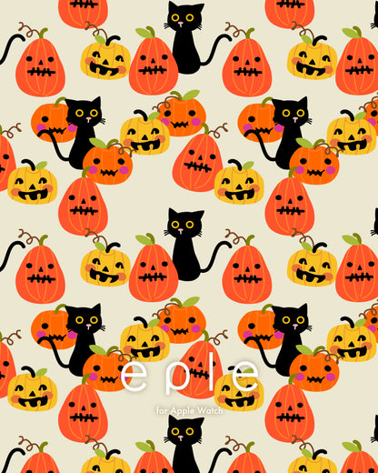 Apple Watch（アップルウォッチ）  無料文字盤 ハロウィン かぼちゃと黒猫 | #27