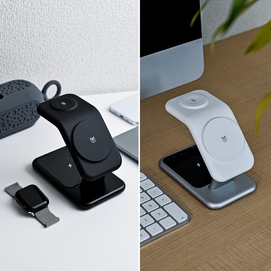 ワイヤレス充電器 3in1 スタンド MagSafe対応 iPhone Apple Watch AirPods ワイヤレスチャージ iphone 置くだけ ワイヤレス充電 三台同時充電 りんご堂 ソリッド スリーパワー 白 黒 モノトーン