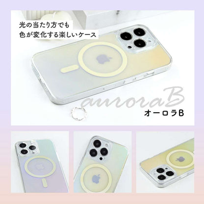 iPhone16 ケース iPhone15 ケース　iPhone14 ケース iPhone13ケースiPhone12ケースiPhone12miniケースiPhoneXRXS11ProMaxiPhone8ケースかわいいクリア透明オーロラミラーケース鏡面鏡おしゃれかわいい大人可愛い背面ミラーグラデーション韓国SE2第2世代 MagSafe マグセーフケース オーロラB