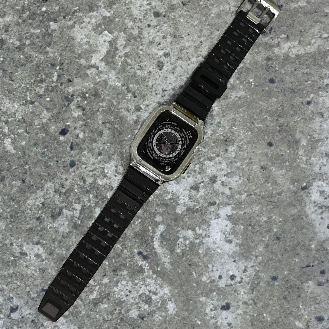 アップルウォッチ バンド 一体型ケース apple watch バンド メンズ スポーツバンド カバー TPU 本体保護 フルカバー apple watch series  9 8 7 6 5 4 SE 第2世代 アップルウォッチバンド 44mm 45mm 46mm おしゃれ 防水 おしゃれ ブランド アクティブ 平置き