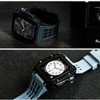 ごつい 一体型 Apple Watch バンド 44mm 45mm 49mm シリコン TPU ケース付き 頑丈なメンズ ベルド スポーツバンド アウトドア 登山 キャンプ Series 9/8/7 45mm SE2/6/5/4/SE 44mm Ultra 49mm 対応 耐衝撃性 防水 落下防止 装着簡単 Watch 保護 高級 メンズ 人気 ブルーグレー ブラック