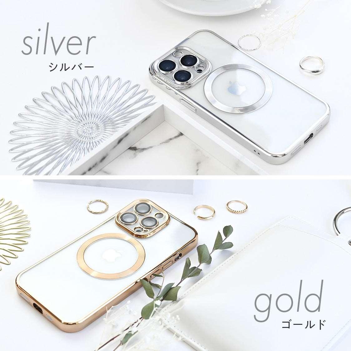 キラッと かわいい 透明 クリア iPhone ケース 韓国 大人可愛い 大人っぽい 推し活   | クリアマグセーフケース りんご堂 シルバー 銀色 ゴールド 金色