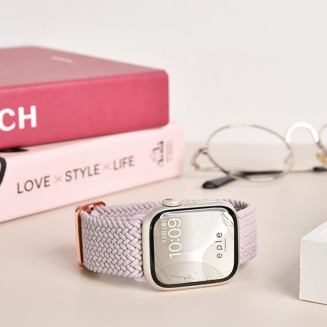 apple watch バンド 蒸れない 蒸れにくい 着画 かぶれにくい 通気性 肌に優しい 編み込み アップル ウォッチ カバー バンド ナイロン 伸縮性 金属アレルギー 腕時計ベルト 男女兼用 女性 男性 人気 ユニセックス スポーツ ジム りんご堂 ファブリックバンド  くすみ ピンク