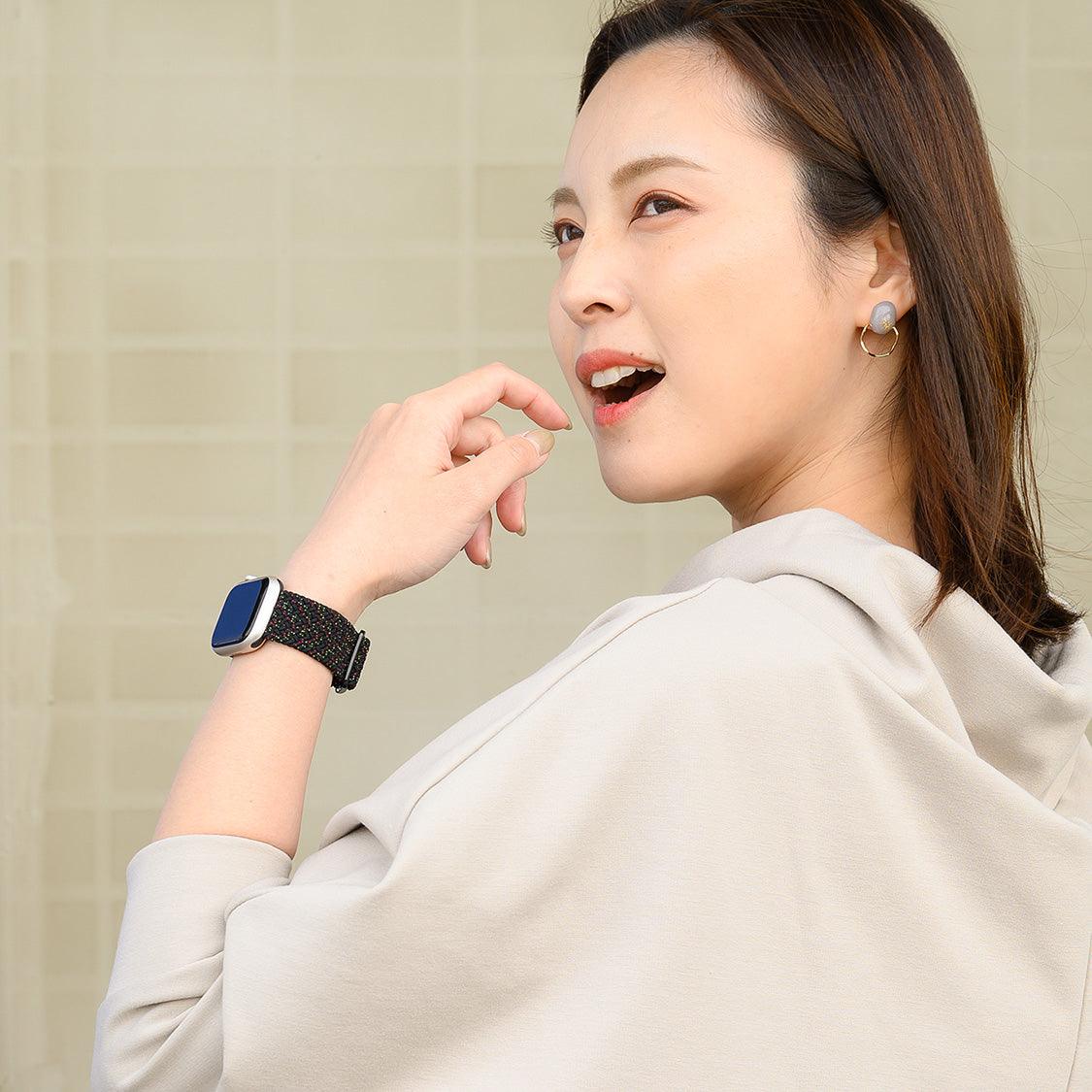 apple watch バンド 蒸れない 蒸れにくい 着画 かぶれにくい 通気性 肌に優しい 編み込み アップル ウォッチ カバー バンド ナイロン 伸縮性 金属アレルギー 腕時計ベルト 男女兼用 女性 男性 人気 ユニセックス スポーツ ジム りんご堂 ファブリックバンド  ブラック 黒