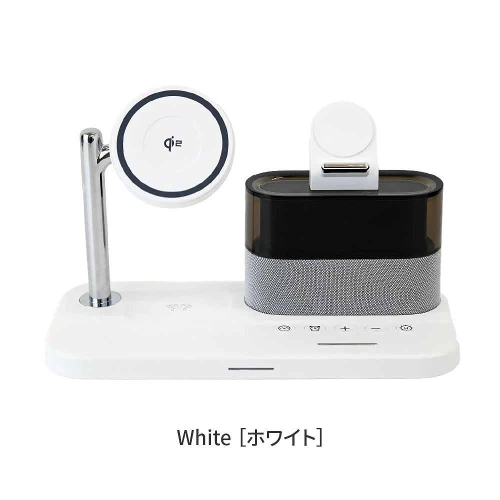 Qi2 チーツー Apple Watch iPhone AirPods 5in1  3in1 ワイヤレス充電スタンド 同時充電 アイフォン エアーポッズ アップルウォッチ マグネット 磁石 ワイヤレス充電器 充電器 アラーム 目覚まし時計 ライト 多機能 タイプC 充電 シンプル おしゃれ りんご堂 3base  ホワイト 白 