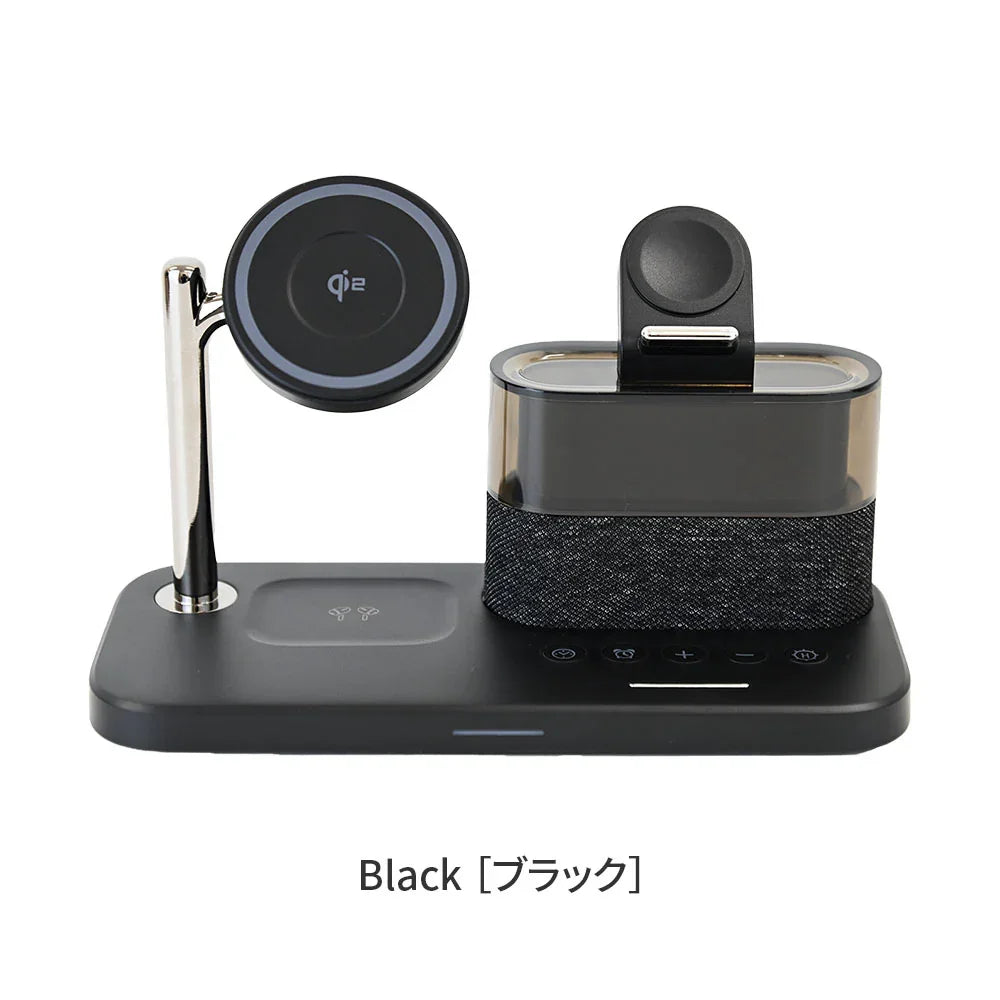 Qi2 チーツー Apple Watch iPhone AirPods 5in1  3in1 ワイヤレス充電スタンド 同時充電 アイフォン エアーポッズ アップルウォッチ マグネット 磁石 ワイヤレス充電器 充電器 アラーム 目覚まし時計 ライト 多機能 タイプC 充電 シンプル おしゃれ りんご堂 3base  
 ブラック 黒  