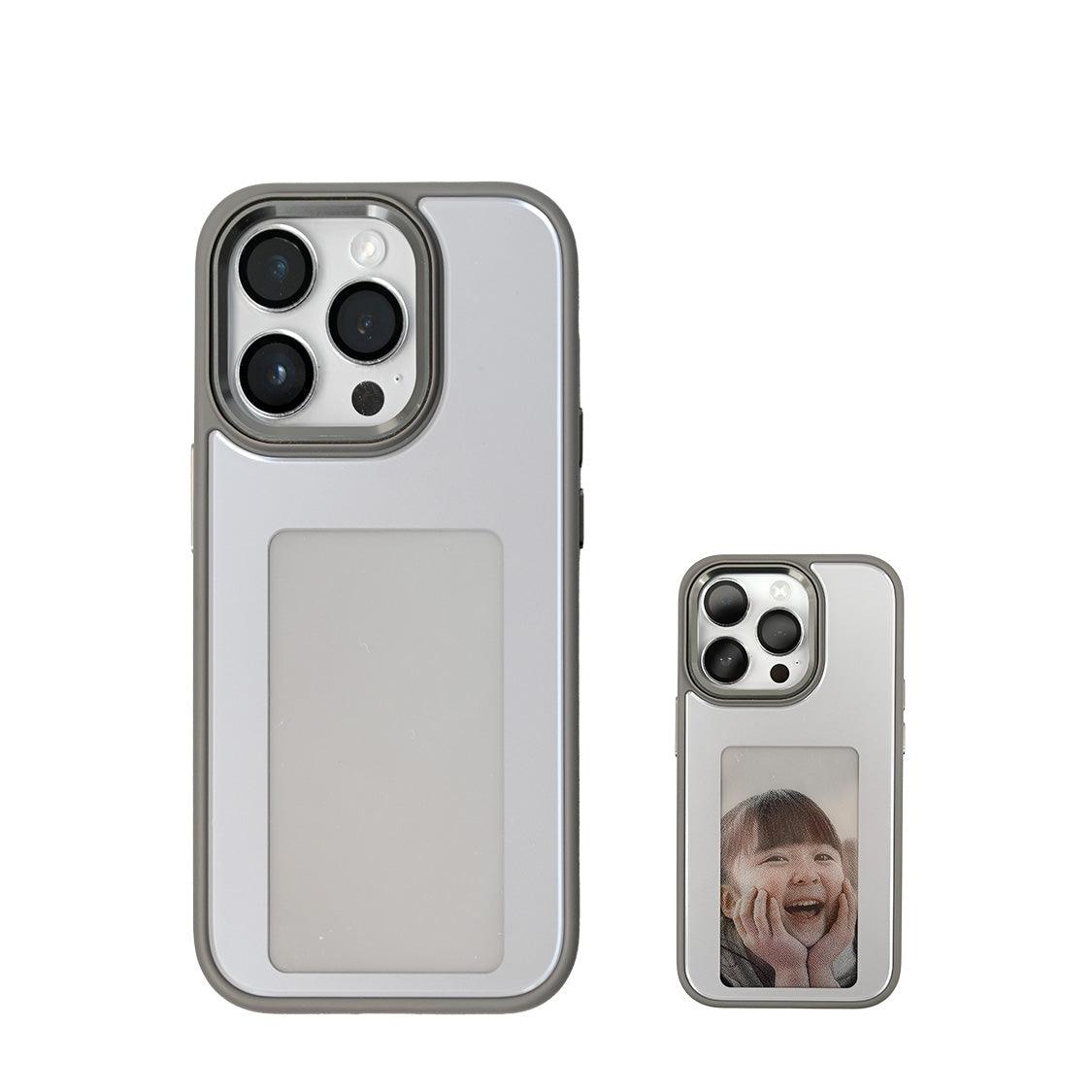 スクリーン付き iPhone ケース NFCE - Ink スマホケース ink iPhoneケース iPhone 13 / 14 / 15 / Pro / ProMax 保護ケース 背面 ケース インク スクリーン NFC 送信 家族 子供 ペット 推し 写真 押し活 ４枚目の画像 グレー 灰色  画像が変わる