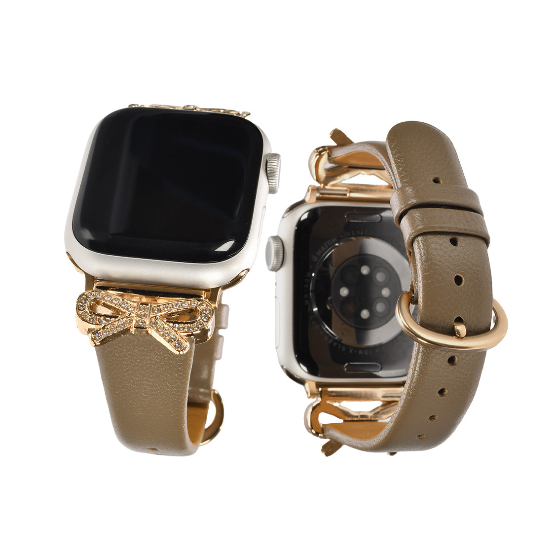 Apple Watch バンド レザー かわいい 大人可愛い リボン キラキラ SE ブラウン