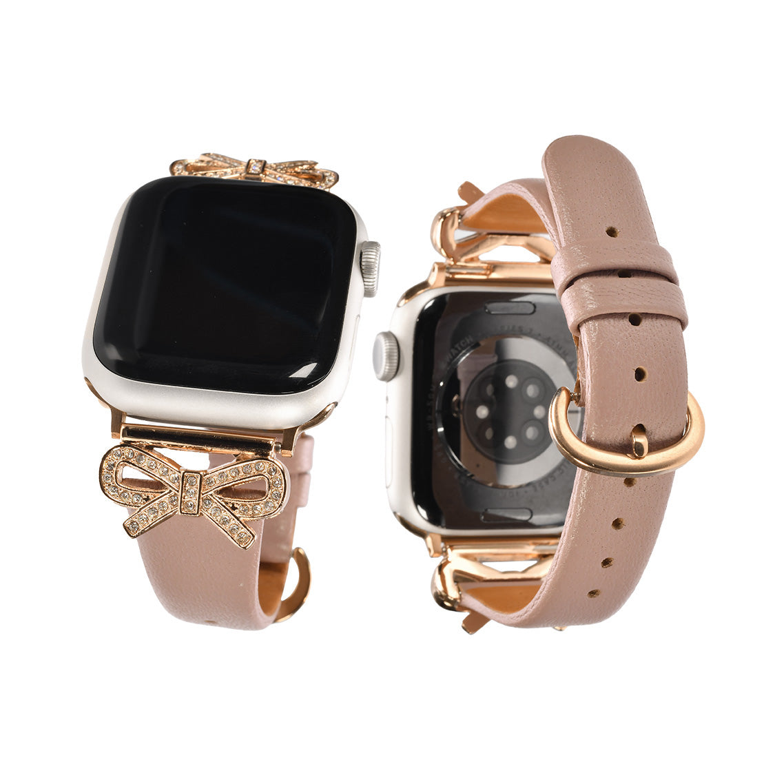 Apple Watch バンド レザー かわいい 大人可愛い リボン キラキラ SE ピンク くすみ