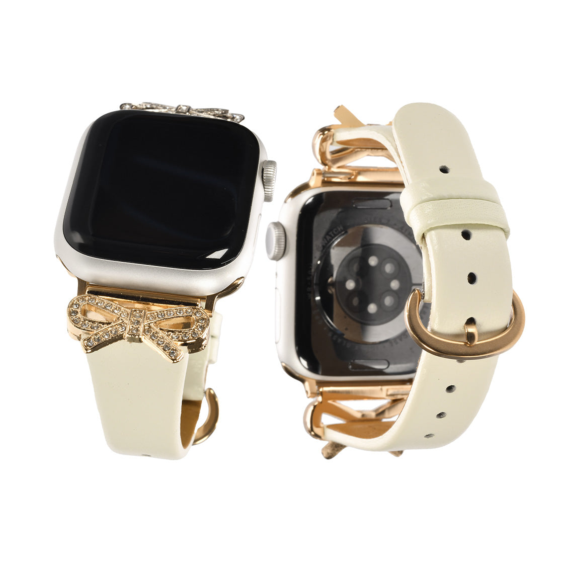 Apple Watch バンド レザー かわいい 大人可愛い リボン キラキラ SE  ホワイト