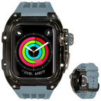 ごつい 一体型 Apple Watch バンド 44mm 45mm 49mm シリコン TPU ケース付き 頑丈な メンズ 男性 ベルド スポーツバンド アウトドア 登山 キャンプ Series ULTRA3  11 10 9/8/7 46mm 45mm SE3 SE2/6/5/4/SE 44mm Ultra 49mm 42mm  対応 耐衝撃性 防水 落下防止 装着簡単 Watch 保護 高級 メンズ 人気 ブルー 水色 青 グレー