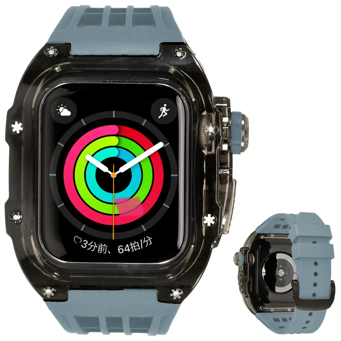 ごつい 一体型 Apple Watch バンド 44mm 45mm 49mm シリコン TPU ケース付き 頑丈な メンズ 男性 ベルド スポーツバンド アウトドア 登山 キャンプ Series ULTRA3  11 10 9/8/7 46mm 45mm SE3 SE2/6/5/4/SE 44mm Ultra 49mm 42mm  対応 耐衝撃性 防水 落下防止 装着簡単 Watch 保護 高級 メンズ 人気 ブルー 水色 青 グレー