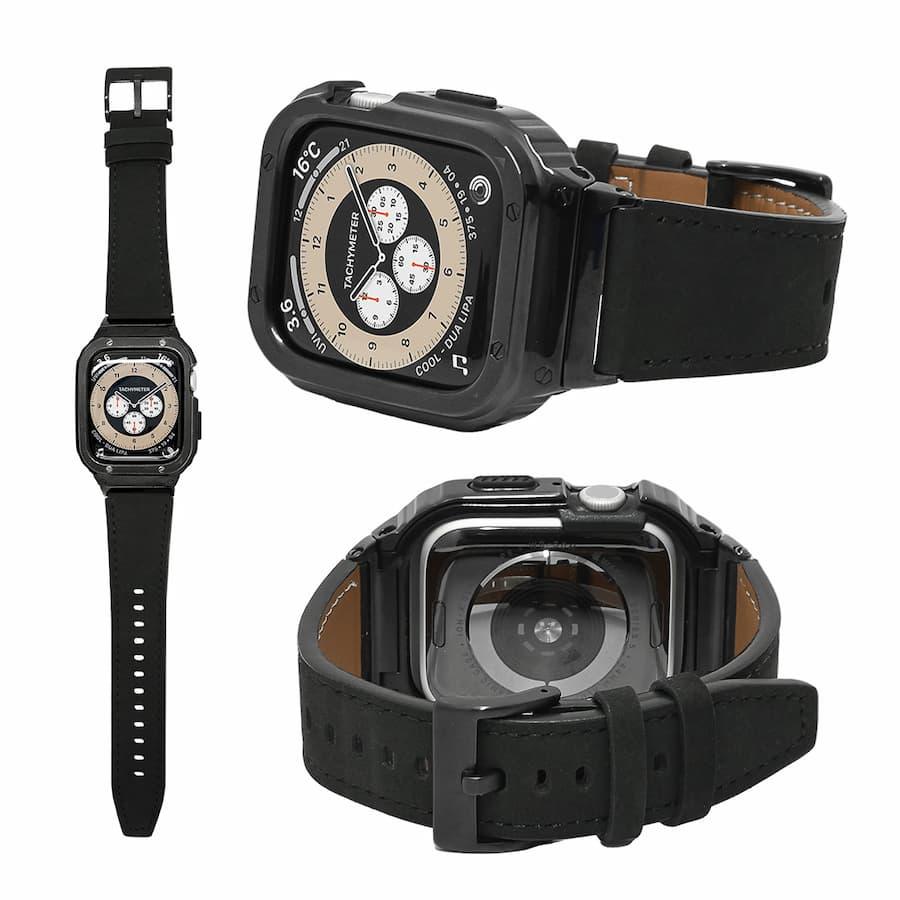 ヌバック レザー Apple Watch アップルウォッチ 本革 ヴィンテージ 調 レザー バンド ベルト 一体型 ごつめ ごつい 3色  アンティーク 40mm 41mm 42mm 44mm 45mm 49mm メンズ 男性 人気プレゼント ギフト Series 10 9 8 7 6 5 4  ultra 2 SE 2 ソリッドシリーズ ブラック 黒