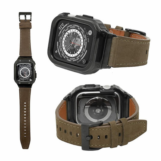 ヌバック レザー Apple Watch アップルウォッチ 本革 ヴィンテージ 調 レザー バンド ベルト 一体型 ごつめ ごつい 3色  アンティーク 40mm 41mm 42mm 44mm 45mm 49mm メンズ 男性 人気プレゼント ギフト Series 10 9 8 7 6 5 4  ultra 2 SE 2 ソリッドシリーズ 焦茶 茶色 ブラウン