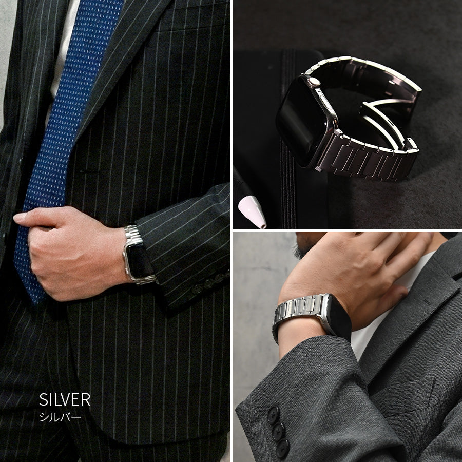 アップルウォッチ バンド ベルト チタン チタニウム 42(series10)/41/40/38mm兼用/49/46/45/44/42(series1.2.3)兼用 高級 applewatchメンズ applewatchバンド  軽い 錆びにくい 傷付きにくい りんご堂 アクシス シルバー