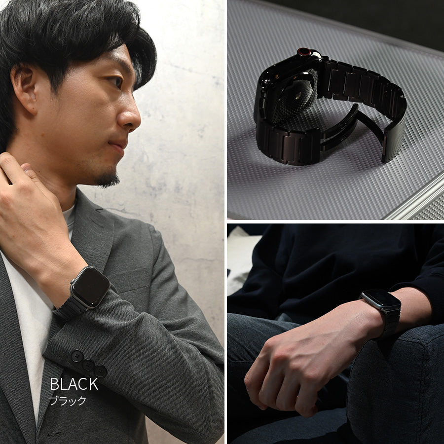 アップルウォッチ バンド ベルト チタン チタニウム 42(series10)/41/40/38mm兼用/49/46/45/44/42(series1.2.3)兼用 高級 applewatchメンズ applewatchバンド  軽い 錆びにくい 傷付きにくい りんご堂 アクシス ブラック 黒
