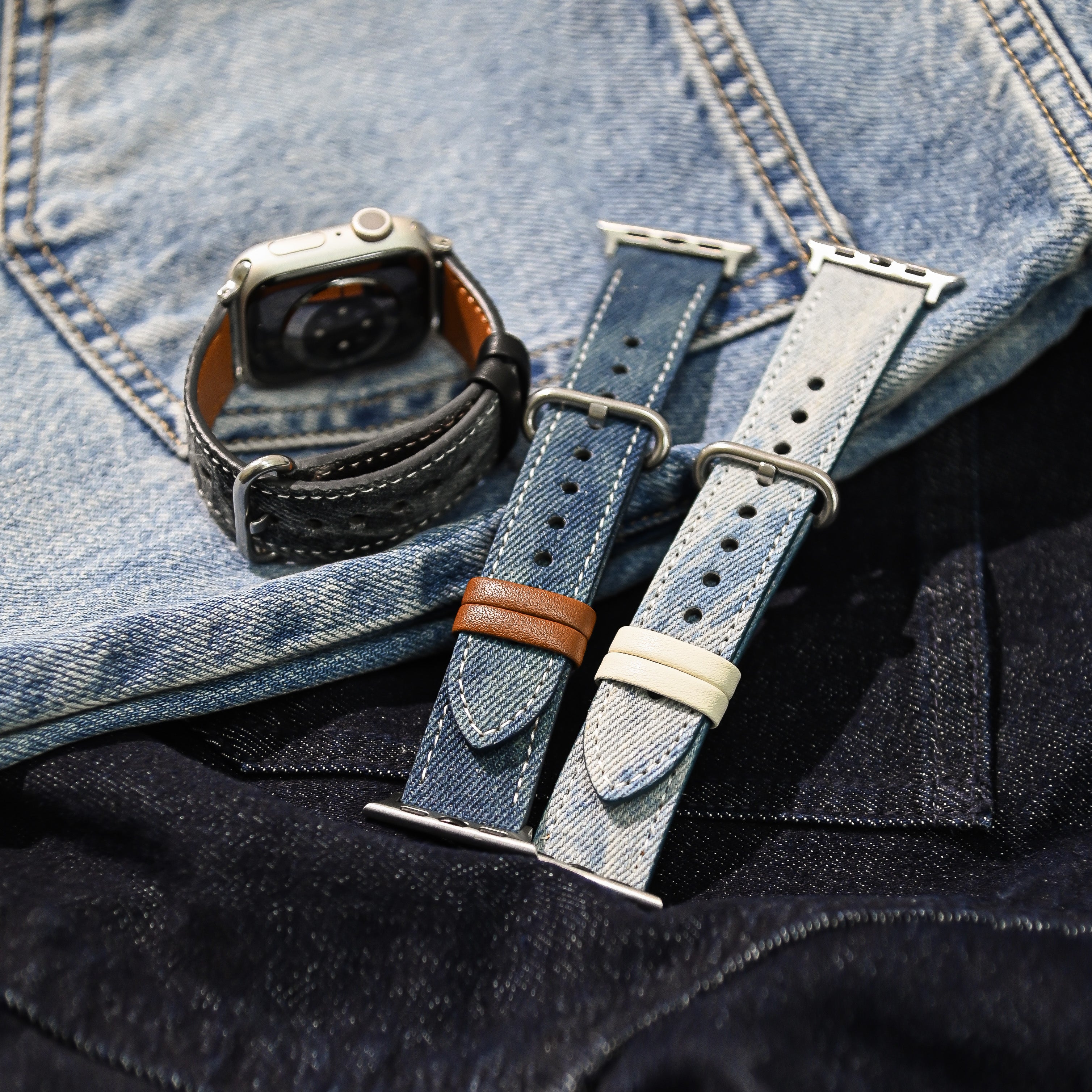 アップルウォッチバンド デニム レザー ベルト アメカジや古着のファッションが好きな人にもおすすめな Apple Watch ベルト かわいい
