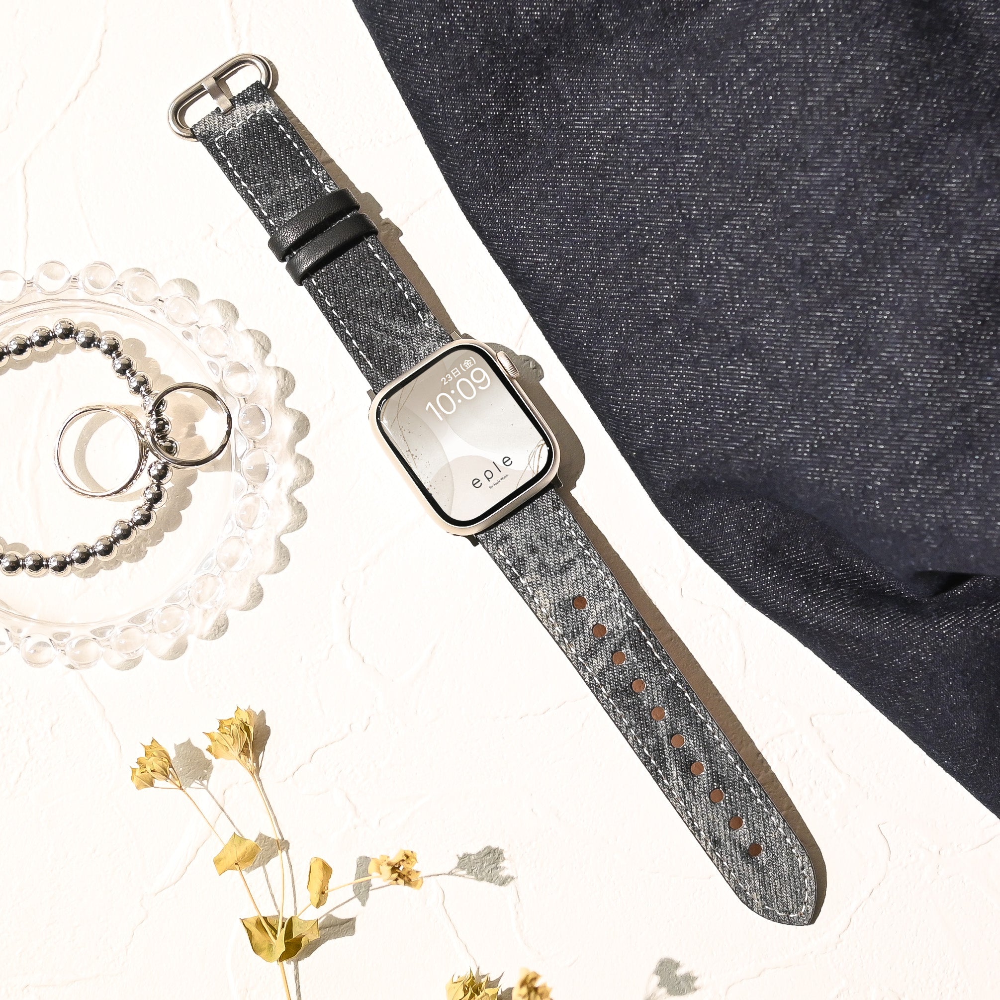 アップルウォッチバンド デニム レザー ベルト アメカジや古着のファッションが好きな人にもおすすめな Apple Watch ベルト かわいい ブラック