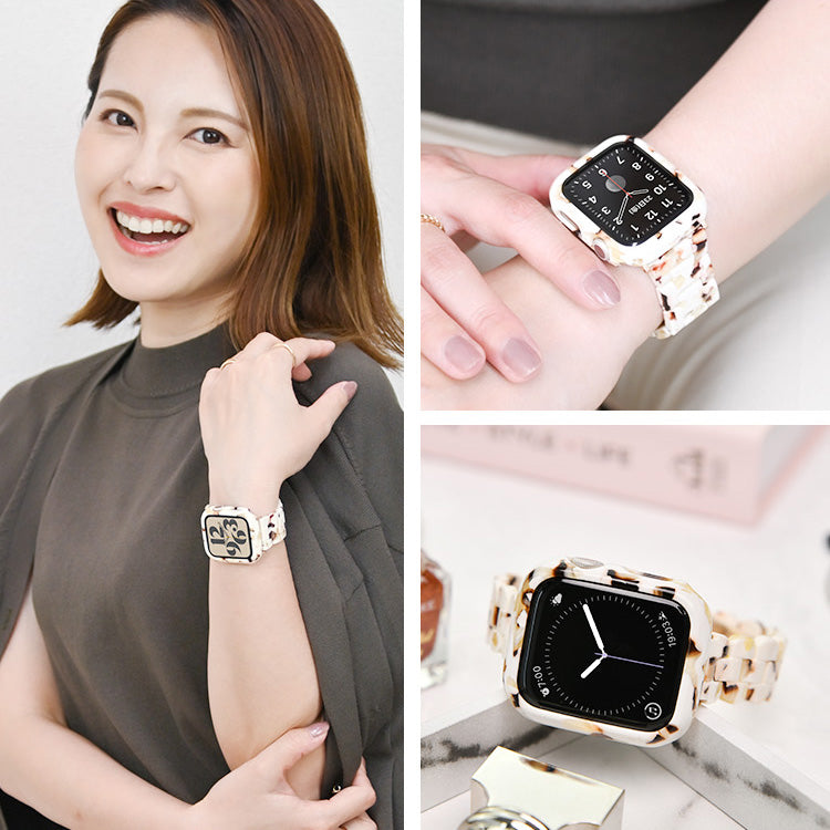 アップルウォッチカバー 大理石風 べっこう おしゃれ かわいい 韓国 レディース ベージュ