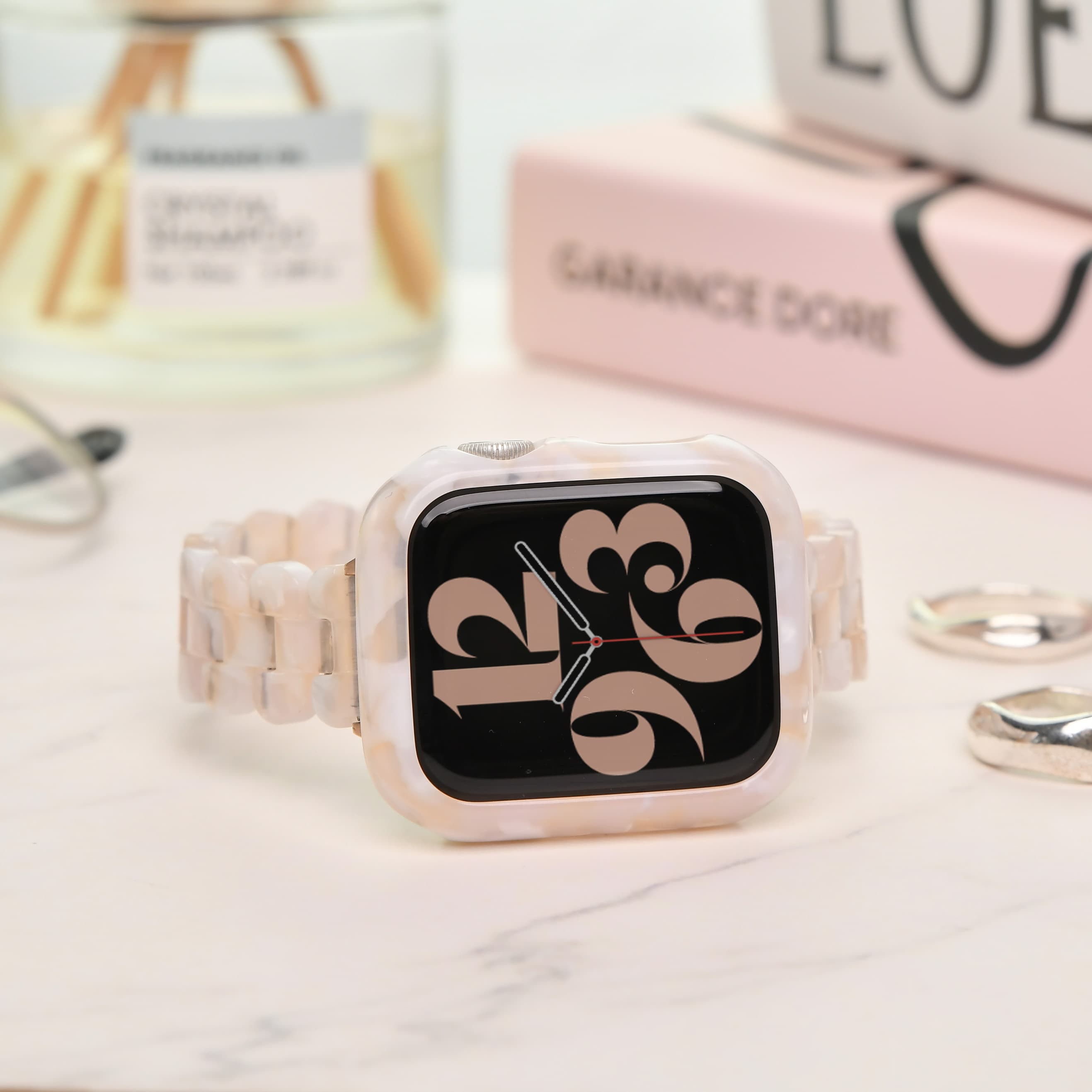アップルウォッチカバー 大理石風 べっこう おしゃれ かわいい 韓国 レディース  ピンク