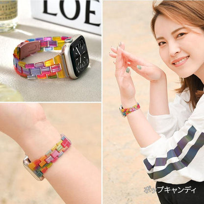 女性に人気なかわいい樹脂製のアップルウォッチバンド スリムなので手首が華奢に見える AppleWatch スリム樹脂製バンド レディース  | キャンディスリム  色とりどり マーブル