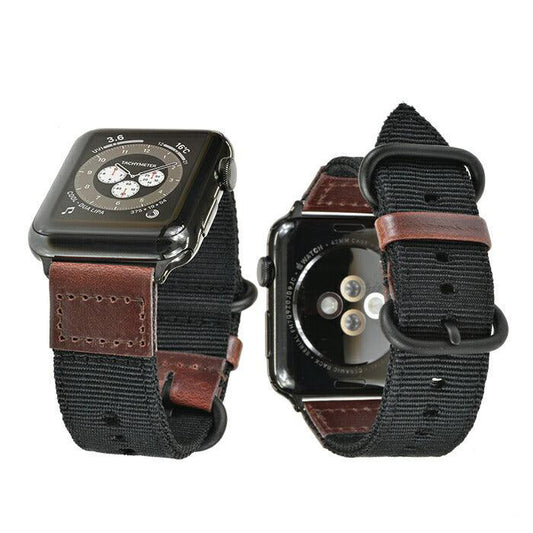 【シリーズ11・SE3・Ultra3対応】汗 水 に強い 帆布素材の Apple Watch （ アップルウォッチ ） バンド 38mm 40mm 42mm 44mm 45mm 46mm 49mm アウトドア  メンズ おすすめ ミリタリー  |キャンバスレザー ブラック