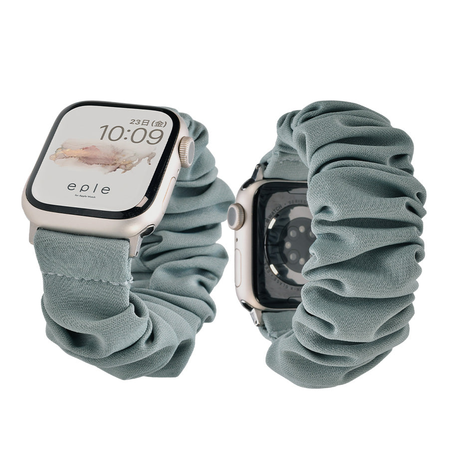 アップルウォッチ バンド シュシュ バンド 可愛い 布 ゴム 金属アレルギー 寝る時 睡眠 着けやすい  花柄 大人かわいい アップルウォッチ 11
(42mm［NEW］/46mm）
アップルウォッチ 10
（42mm［NEW］のみ）
アップルウォッチ ULTRA3
(49mm)
アップルウォッチ ULTRA2
(49mm)
アップルウォッチ ULTRA
(49mm)
アップルウォッチ 9
(41mm/45mm)
アップルウォッチ 8
(41mm/45mm)
アップルウォッチ SE3(第3世代)
(40mm/44mm)
アップルウォッチ SE2(第2世代)
(40mm/44mm)
アップルウォッチ SE 
(40mm/44mm)
アップルウォッチ SE 
(40mm/44mm)
アップルウォッチ 7 
(41mm/45mm)
アップルウォッチ 6 
(40mm/44mm)
アップルウォッチ 5 
(40mm/44mm)｜Apple Watchバンド シュシュバンド りんご堂 ブルーグレー
