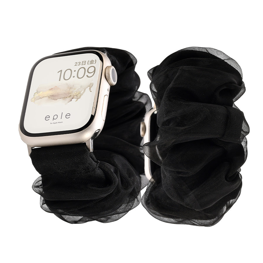 アップルウォッチ バンド シュシュ バンド 可愛い 布 ゴム 金属アレルギー 寝る時 睡眠 着けやすい  花柄 大人かわいい アップルウォッチ 11
(42mm［NEW］/46mm）
アップルウォッチ 10
（42mm［NEW］のみ）
アップルウォッチ ULTRA3
(49mm)
アップルウォッチ ULTRA2
(49mm)
アップルウォッチ ULTRA
(49mm)
アップルウォッチ 9
(41mm/45mm)
アップルウォッチ 8
(41mm/45mm)
アップルウォッチ SE3(第3世代)
(40mm/44mm)
アップルウォッチ SE2(第2世代)
(40mm/44mm)
アップルウォッチ SE 
(40mm/44mm)
アップルウォッチ SE 
(40mm/44mm)
アップルウォッチ 7 
(41mm/45mm)
アップルウォッチ 6 
(40mm/44mm)
アップルウォッチ 5 
(40mm/44mm)｜Apple Watchバンド シュシュバンド りんご堂 新色 ブラック