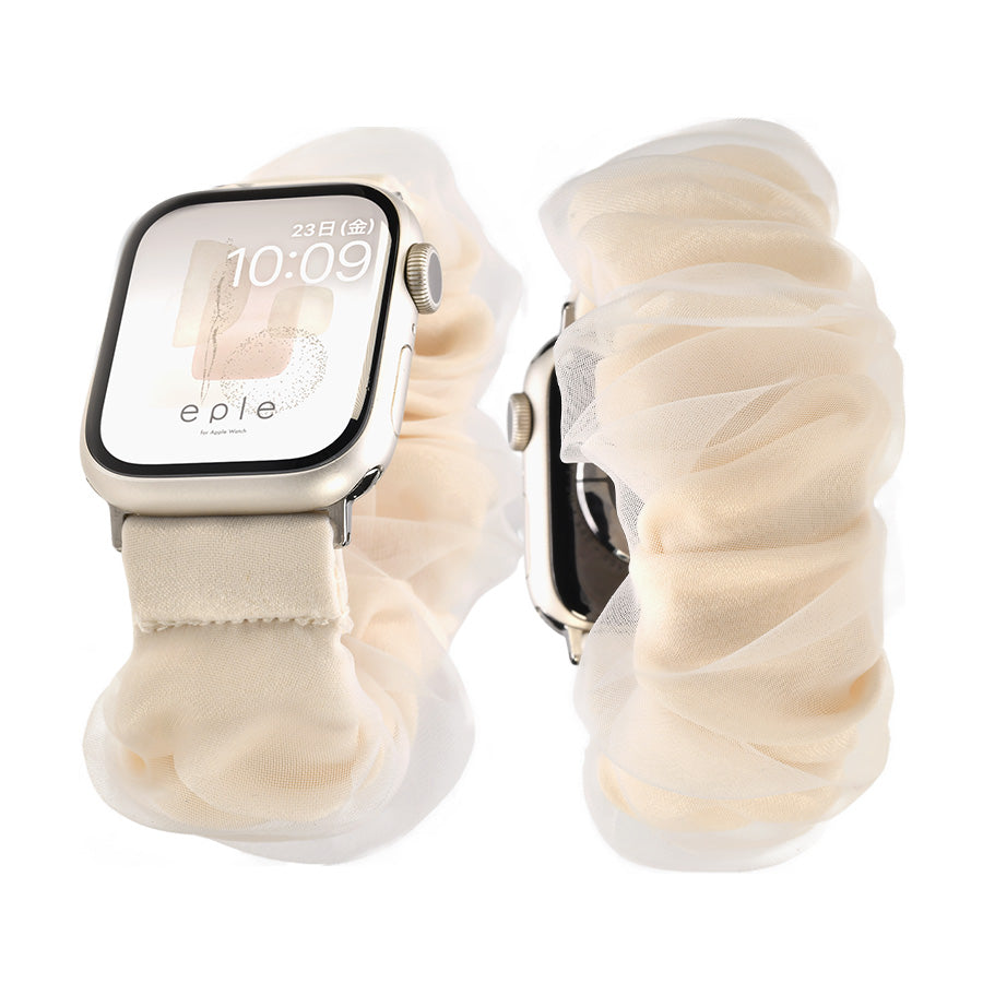 アップルウォッチ バンド シュシュ バンド 可愛い 布 ゴム 金属アレルギー 寝る時 睡眠 着けやすい  花柄 大人かわいい アップルウォッチ 11
(42mm［NEW］/46mm）
アップルウォッチ 10
（42mm［NEW］のみ）
アップルウォッチ ULTRA3
(49mm)
アップルウォッチ ULTRA2
(49mm)
アップルウォッチ ULTRA
(49mm)
アップルウォッチ 9
(41mm/45mm)
アップルウォッチ 8
(41mm/45mm)
アップルウォッチ SE3(第3世代)
(40mm/44mm)
アップルウォッチ SE2(第2世代)
(40mm/44mm)
アップルウォッチ SE 
(40mm/44mm)
アップルウォッチ SE 
(40mm/44mm)
アップルウォッチ 7 
(41mm/45mm)
アップルウォッチ 6 
(40mm/44mm)
アップルウォッチ 5 
(40mm/44mm)｜Apple Watchバンド シュシュバンド りんご堂 ホワイト