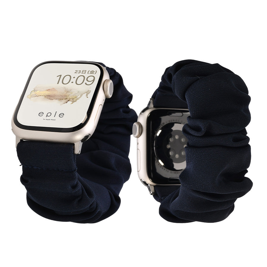 アップルウォッチ バンド シュシュ バンド 可愛い 布 ゴム 金属アレルギー 寝る時 睡眠 着けやすい  花柄 大人かわいい アップルウォッチ 11
(42mm［NEW］/46mm）
アップルウォッチ 10
（42mm［NEW］のみ）
アップルウォッチ ULTRA3
(49mm)
アップルウォッチ ULTRA2
(49mm)
アップルウォッチ ULTRA
(49mm)
アップルウォッチ 9
(41mm/45mm)
アップルウォッチ 8
(41mm/45mm)
アップルウォッチ SE3(第3世代)
(40mm/44mm)
アップルウォッチ SE2(第2世代)
(40mm/44mm)
アップルウォッチ SE 
(40mm/44mm)
アップルウォッチ SE 
(40mm/44mm)
アップルウォッチ 7 
(41mm/45mm)
アップルウォッチ 6 
(40mm/44mm)
アップルウォッチ 5 
(40mm/44mm)｜Apple Watchバンド シュシュバンド りんご堂 ネイビー