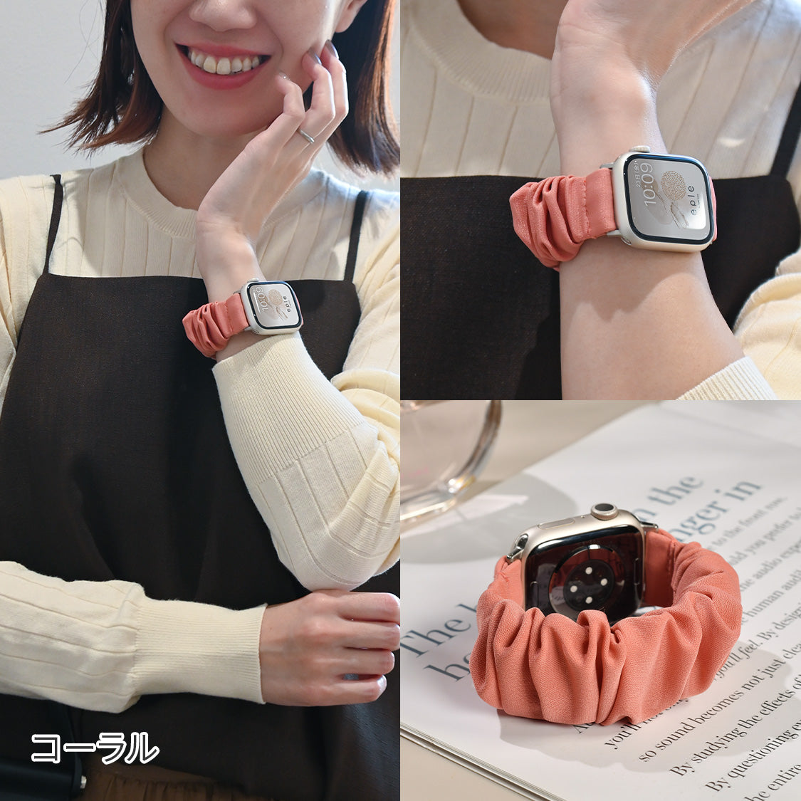 アップルウォッチ バンド シュシュ バンド 可愛い 布 ゴム 金属アレルギー 寝る時 睡眠 着けやすい  花柄 大人かわいい アップルウォッチ 11
(42mm［NEW］/46mm）
アップルウォッチ 10
（42mm［NEW］のみ）
アップルウォッチ ULTRA3
(49mm)
アップルウォッチ ULTRA2
(49mm)
アップルウォッチ ULTRA
(49mm)
アップルウォッチ 9
(41mm/45mm)
アップルウォッチ 8
(41mm/45mm)
アップルウォッチ SE3(第3世代)
(40mm/44mm)
アップルウォッチ SE2(第2世代)
(40mm/44mm)
アップルウォッチ SE 
(40mm/44mm)
アップルウォッチ SE 
(40mm/44mm)
アップルウォッチ 7 
(41mm/45mm)
アップルウォッチ 6 
(40mm/44mm)
アップルウォッチ 5 
(40mm/44mm)｜Apple Watchバンド シュシュバンド りんご堂 ピンク