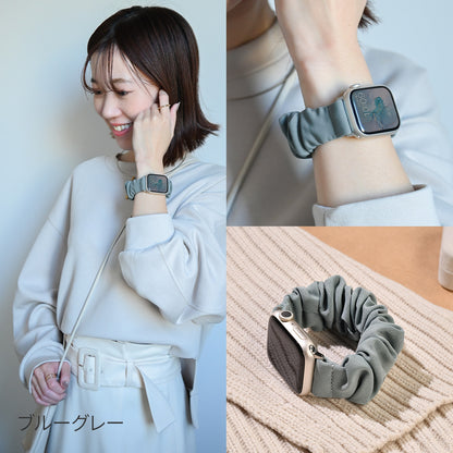 アップルウォッチ バンド シュシュ バンド 可愛い 布 ゴム 金属アレルギー 寝る時 睡眠 着けやすい  花柄 大人かわいい アップルウォッチ 11
(42mm［NEW］/46mm）
アップルウォッチ 10
（42mm［NEW］のみ）
アップルウォッチ ULTRA3
(49mm)
アップルウォッチ ULTRA2
(49mm)
アップルウォッチ ULTRA
(49mm)
アップルウォッチ 9
(41mm/45mm)
アップルウォッチ 8
(41mm/45mm)
アップルウォッチ SE3(第3世代)
(40mm/44mm)
アップルウォッチ SE2(第2世代)
(40mm/44mm)
アップルウォッチ SE 
(40mm/44mm)
アップルウォッチ SE 
(40mm/44mm)
アップルウォッチ 7 
(41mm/45mm)
アップルウォッチ 6 
(40mm/44mm)
アップルウォッチ 5 
(40mm/44mm)｜Apple Watchバンド シュシュバンド りんご堂　ブルー グレー