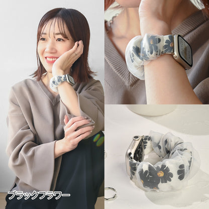 アップルウォッチ バンド シュシュ バンド 可愛い 布 ゴム 金属アレルギー 寝る時 睡眠 着けやすい  花柄 大人かわいい アップルウォッチ 11
(42mm［NEW］/46mm）
アップルウォッチ 10
（42mm［NEW］のみ）
アップルウォッチ ULTRA3
(49mm)
アップルウォッチ ULTRA2
(49mm)
アップルウォッチ ULTRA
(49mm)
アップルウォッチ 9
(41mm/45mm)
アップルウォッチ 8
(41mm/45mm)
アップルウォッチ SE3(第3世代)
(40mm/44mm)
アップルウォッチ SE2(第2世代)
(40mm/44mm)
アップルウォッチ SE 
(40mm/44mm)
アップルウォッチ SE 
(40mm/44mm)
アップルウォッチ 7 
(41mm/45mm)
アップルウォッチ 6 
(40mm/44mm)
アップルウォッチ 5 
(40mm/44mm)｜Apple Watchバンド シュシュバンド りんご堂 新色
