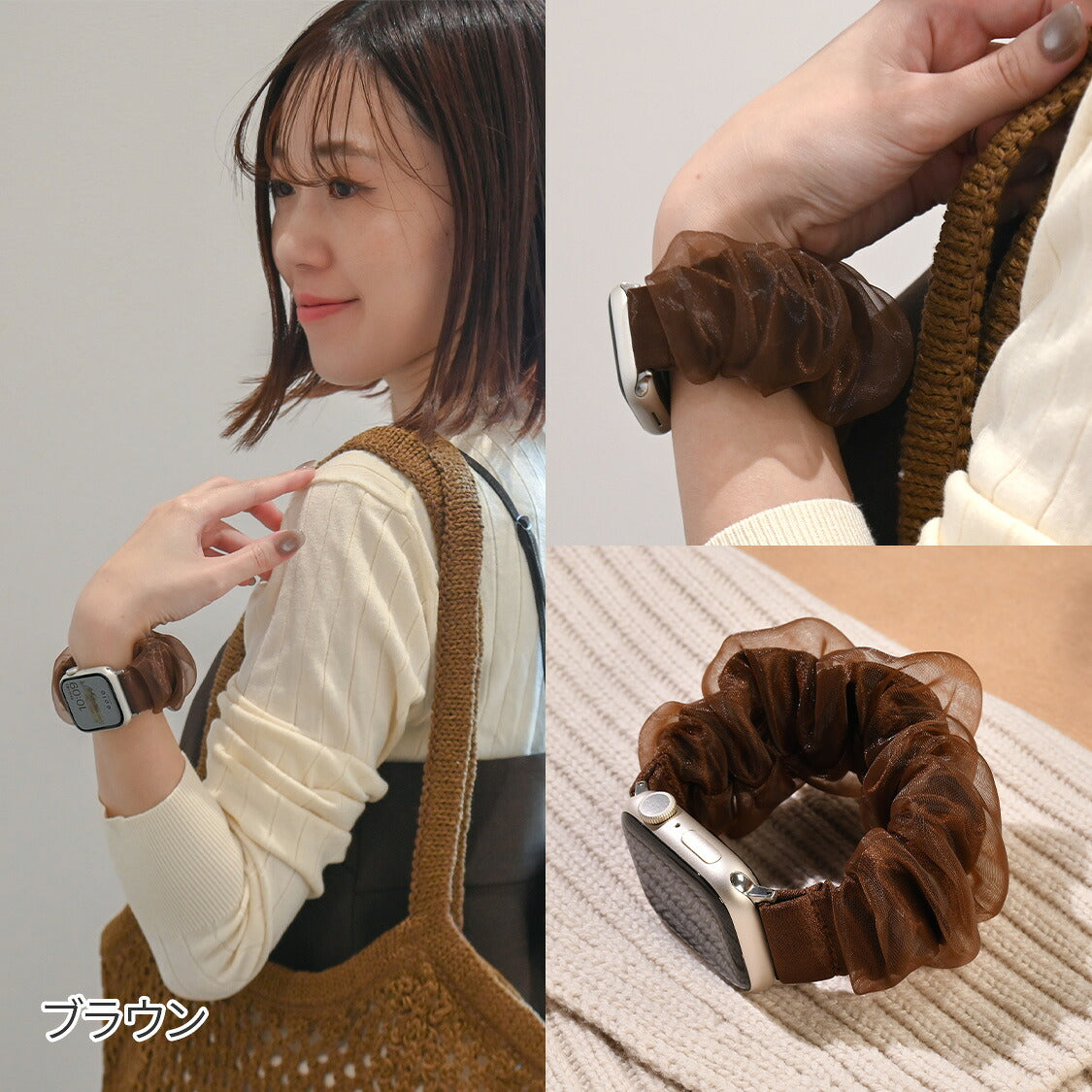 可愛い アップルウォッチ シュシュ バンド  寝る時 着けやすい  花 フラワー@chouchou band シュシュバンド
