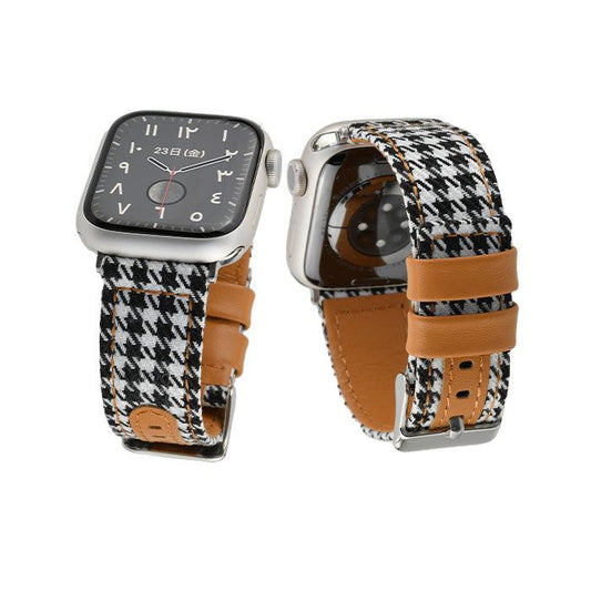 アップルウォッチ バンド レディース ベルト チェック 千鳥格子 革 レザー 布 腕時計ベルト applewatch 8 7 6 SE 38mm 40mm 41mm 42mm 44mm 45mm おしゃれ かわいい りんご堂 クラシカルバンド ブラック 黒