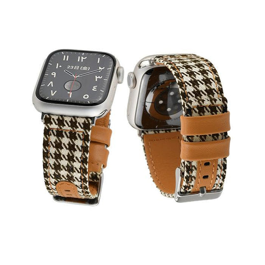 アップルウォッチ バンド レディース ベルト チェック 千鳥格子 革 レザー 布 腕時計ベルト applewatch 8 7 6 SE 38mm 40mm 41mm 42mm 44mm 45mm おしゃれ かわいい りんご堂 クラシカルバンド ブラウン 茶色
